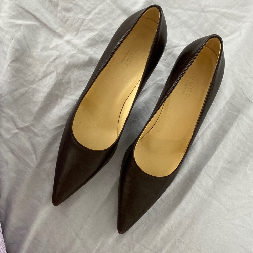 Gucci Dark Brown Pointed Toe Leather Heels